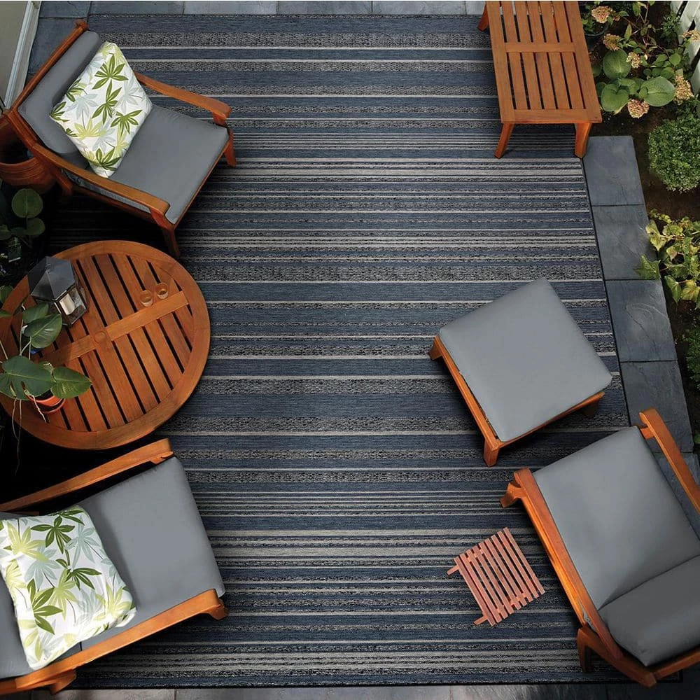 Dolce Cabana Stripe Alloy Gray 8 ft. x 11 ft. Indoor/Outdoor Area Rug by Couristan 2 Dolce Cabana Stripe Alloy Gray 8 ft. x 11 ft. Indoor/Outdoor Area Rug by Couristan - Image 2