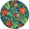 Covington Tropical Orchid Azure-Forest Green-Red 8 ft. x 8 ft. Round Indoor/Outdoor Area Rug by Couristan