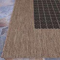 Recife Checkered Field Black-Cocoa 9 ft. x 9 ft. Round Indoor/Outdoor Area Rug by Couristan -Artistic Weavers || Couristan Sales Store black cocoa couristan outdoor rugs 10052000086086n 4f 1000