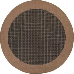 Recife Checkered Field Black-Cocoa 9 ft. x 9 ft. Round Indoor/Outdoor Area Rug by Couristan