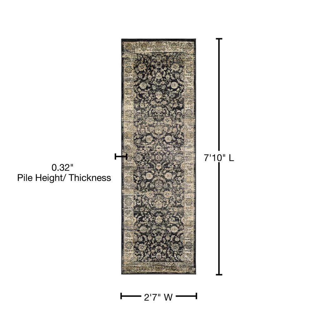 Zahara Floral Emblem Black-Oatmeal 3 ft. x 8 ft. Runner Rug by Couristan 2 Zahara Floral Emblem Black-Oatmeal 3 ft. x 8 ft. Runner Rug by Couristan - Image 2