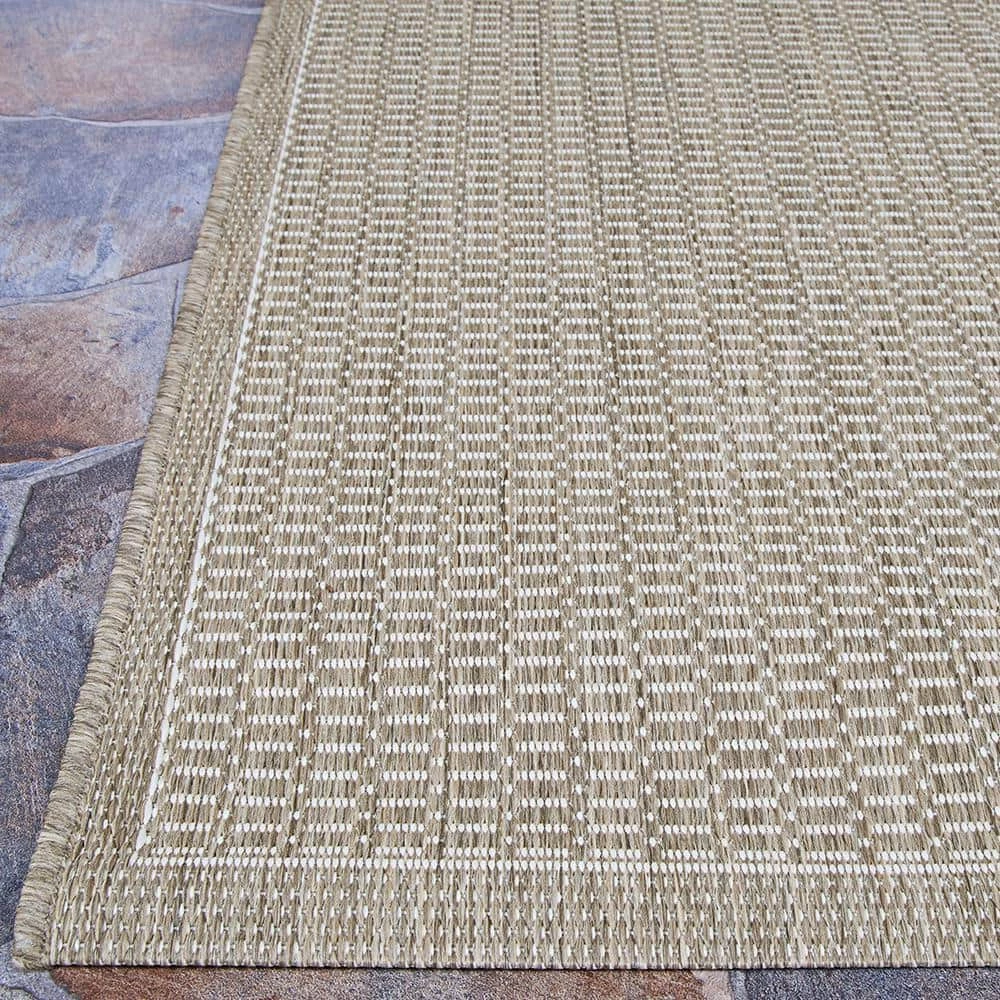 Recife Saddle Stitch Champagne-Taupe 8 ft. x 8 ft. Square Indoor/Outdoor Area Rug by Couristan 5 Recife Saddle Stitch Champagne-Taupe 8 ft. x 8 ft. Square Indoor/Outdoor Area Rug by Couristan - Image 5