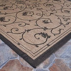 Recife Veranda Cocoa-Black 8 ft. 6 in. x 8 ft. 6 in. Round Indoor/Outdoor Area Rug by Couristan -Artistic Weavers || Couristan Sales Store cocoa black couristan outdoor rugs 15832500086086n c3 1000