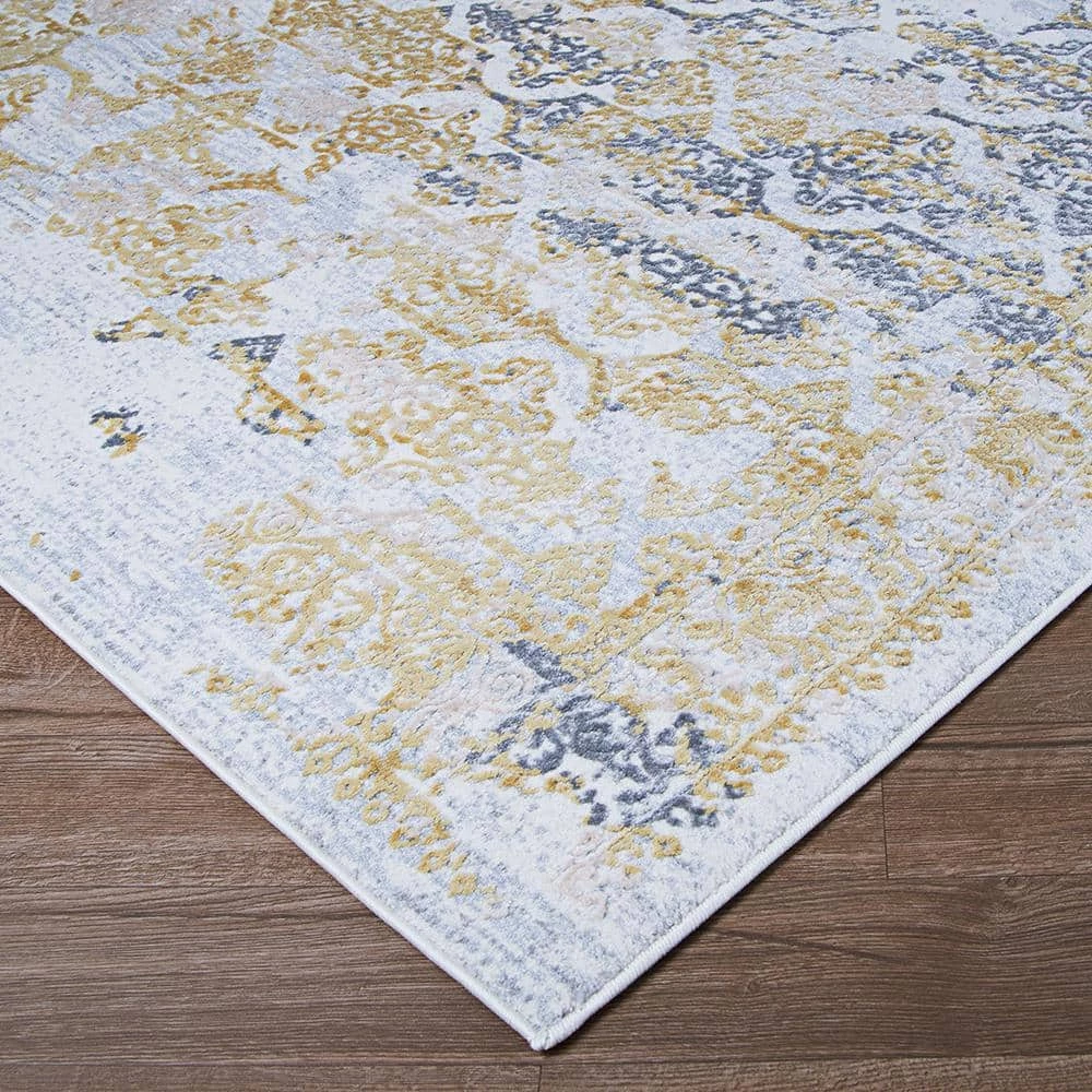 Calinda Grand Damask Gold-Silver-Ivory 9 ft. x 12 ft. Area Rug by Couristan 5 Calinda Grand Damask Gold-Silver-Ivory 9 ft. x 12 ft. Area Rug by Couristan - Image 5