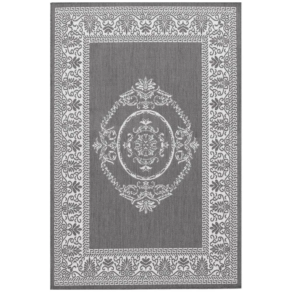 Recife Antique Medallion Grey-White 4 ft. x 5 ft. Indoor/Outdoor Area Rug by Couristan 1 Recife Antique Medallion Grey-White 4 ft. x 5 ft. Indoor/Outdoor Area Rug by Couristan
