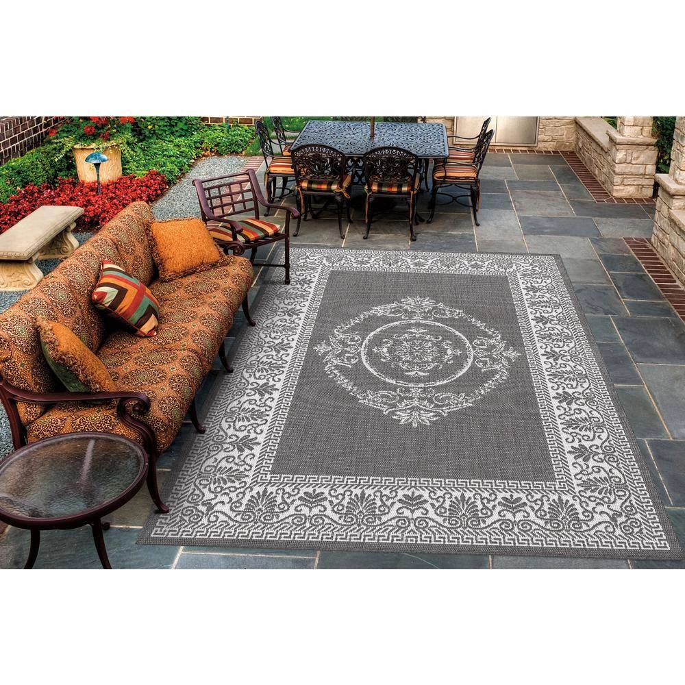 Recife Antique Medallion Grey-White 4 ft. x 5 ft. Indoor/Outdoor Area Rug by Couristan 2 Recife Antique Medallion Grey-White 4 ft. x 5 ft. Indoor/Outdoor Area Rug by Couristan - Image 2