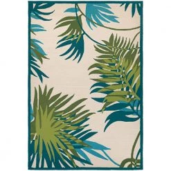 Covington Jungle Leaves Ivory-Forest Green 8 ft. x 11 ft. Indoor/Outdoor Area Rug by Couristan
