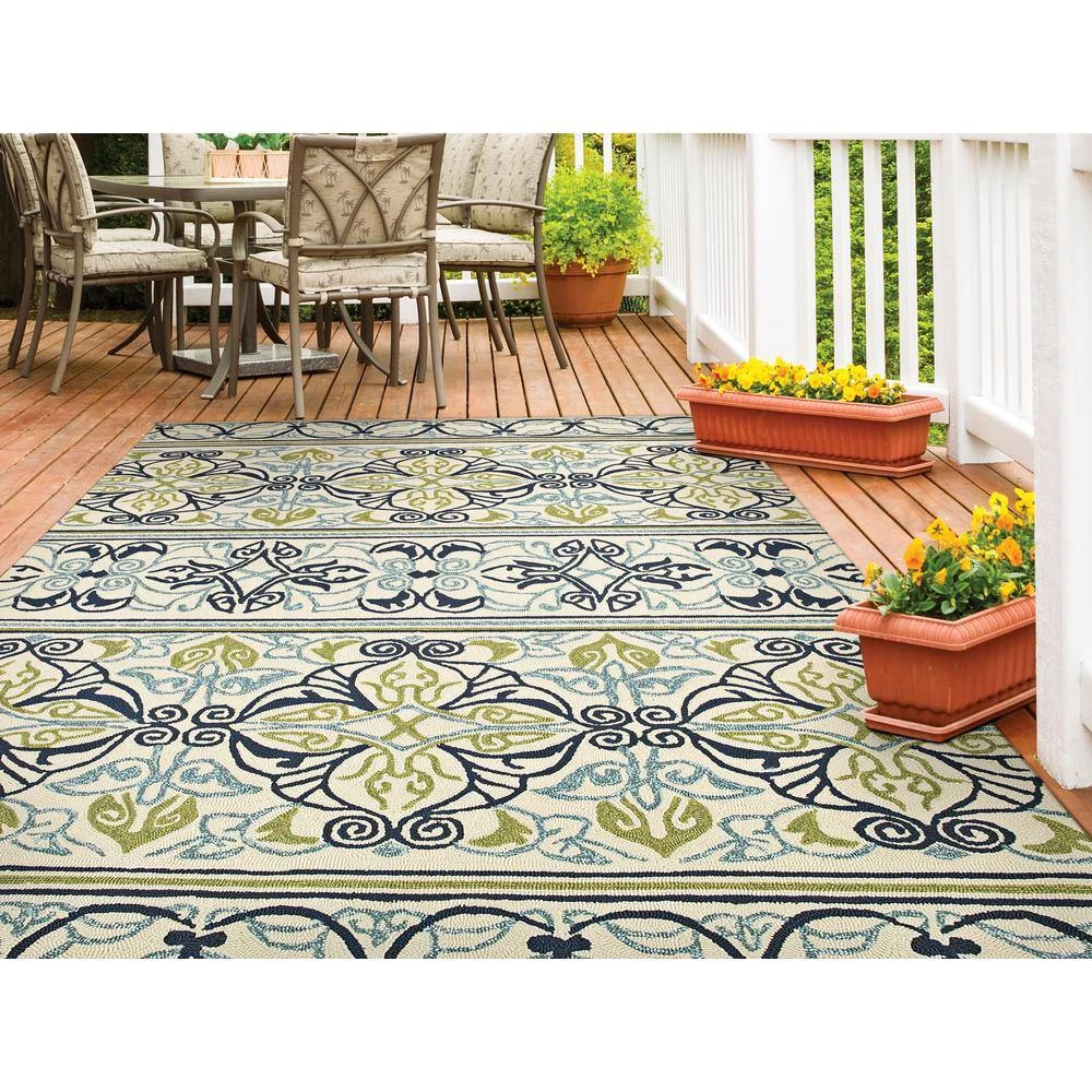 Covington Pegasus Ivory-Navy-Lime 6 ft. x 8 ft. Indoor/Outdoor Area Rug by Couristan 2 Covington Pegasus Ivory-Navy-Lime 6 ft. x 8 ft. Indoor/Outdoor Area Rug by Couristan - Image 2