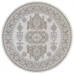 Charm Woodburn Ivory-Sand 8 ft. x 8 ft. Round Indoor/Outdoor Area Rug by Couristan