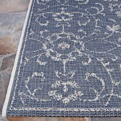 Monte Carlo Summer Vines Navy-Ivory 3 ft. 9 in. x 5 ft. 5 in. Indoor/Outdoor Area Rug by Couristan -Artistic Weavers || Couristan Sales Store navy ivory couristan outdoor rugs 23316427039055t 4f 1000