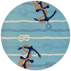 Outdoor Escape Anchorbend Ocean Blue 8 ft. x 8 ft. Round Indoor/Outdoor Area Rug by Couristan