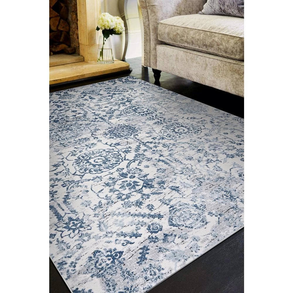 Calinda Marlowe Steel Blue-Ivory 8 ft. x 11 ft. Area Rug by Couristan 2 Calinda Marlowe Steel Blue-Ivory 8 ft. x 11 ft. Area Rug by Couristan - Image 2
